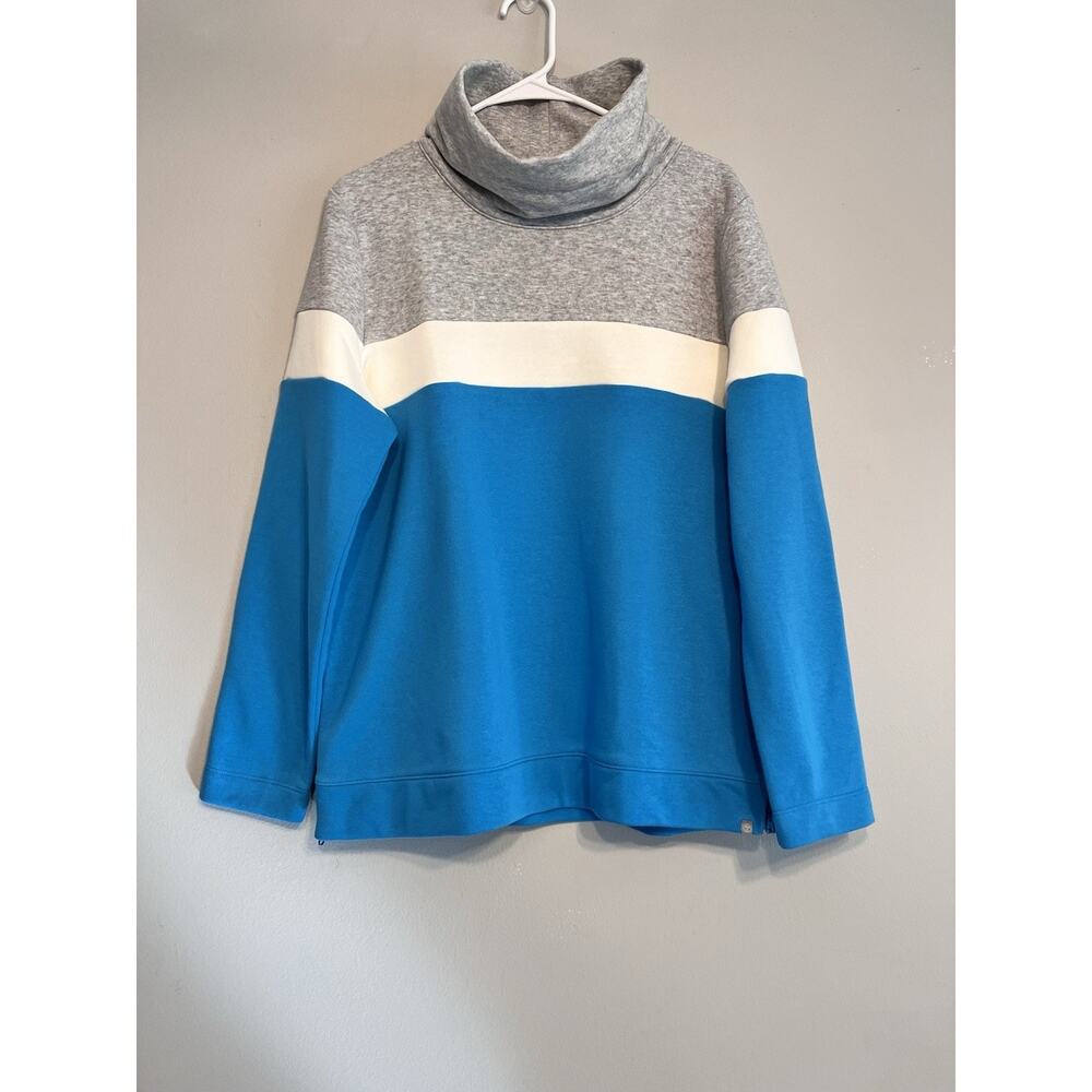 NWT T by Talbots Colorblock Blue White Grey Sweatshirt Funnel Neck Cozy Medium